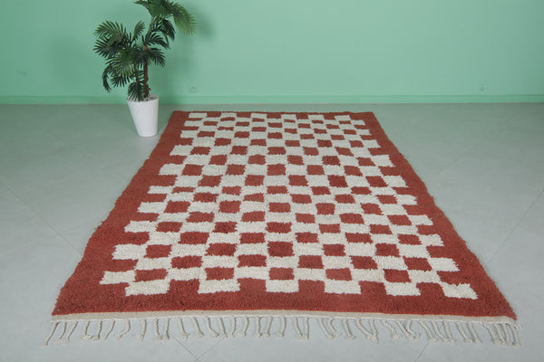 Moroccan red handmade berber checkered rug – 6.2 x 8.8 ft