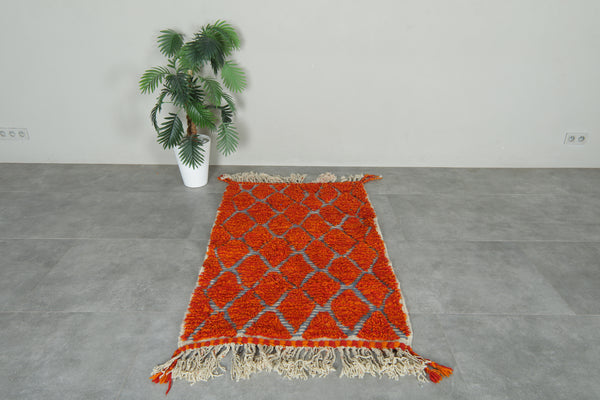 Orange Moroccan rug with geometric diamond design - 3.1 ft x 5 ft