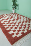 Moroccan Red Handmade Berber Checkered Rug – 6.2 x 8.8 ft