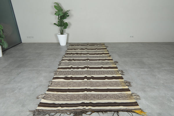 Flatwoven Moroccan rug - Brown & beige striped - 4.6 ft x 10.8 ft