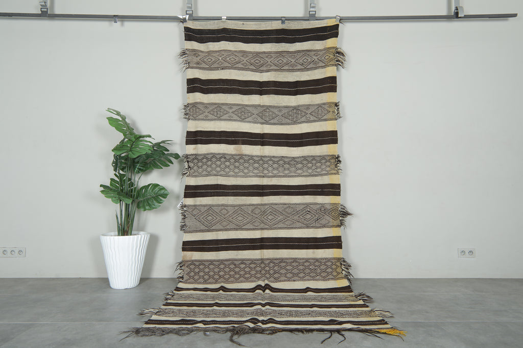 Flatwoven Moroccan rug - Brown & beige striped - 4.6 ft x 10.8 ft