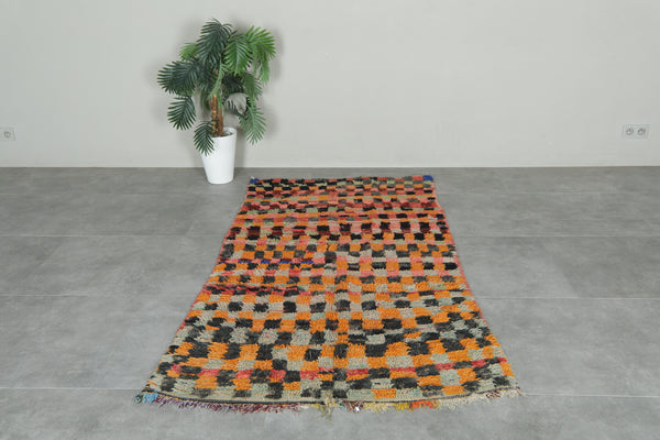 Multicolor & checkered Moroccan rug - 3.7 ft x 6.9 ft