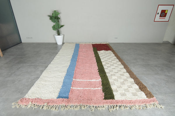 Color block Moroccan rug - Wool handmade modern style - 7 ft x 11.6 f