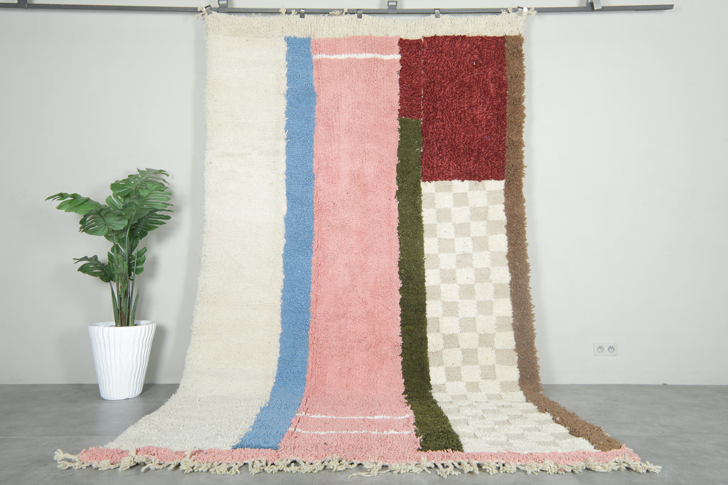 Color block Moroccan rug - Wool handmade modern style - 7 ft x 11.6 f