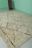 Handmade 6.9 x 9.3 FT Moroccan Wool Rug - Shaggy Beni Ourain with Diamond Pattern