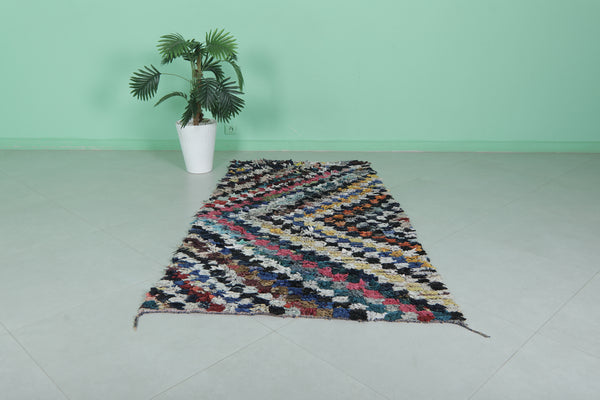 3.4 FT x 6.4 FT hallway Moroccan boucherouite shag rug – Multicolor handcrafted carpet