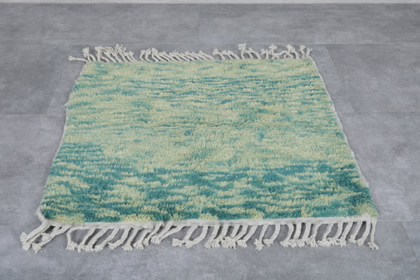 Small Moroccan shag rug – 3.1 x 3.1 FT teal-green cozy accent