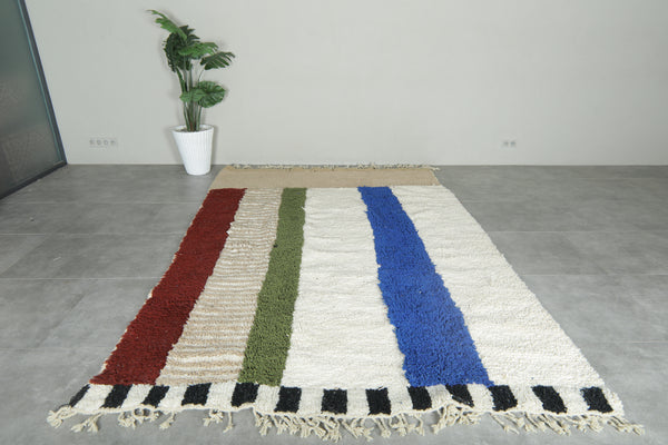 Moroccan handmade rug - Multicolor wool stripes - 6.8 ft x 10.2 ft