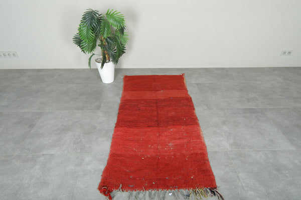 Vintage Moroccan red wool rug - Minimalist floor art - 2.7 ft x 5.8 ft