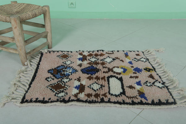 Small Moroccan rug – 1.9 x 2.5 ft, handwoven pink berber accent with geometric patterns