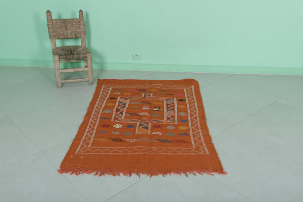 Vibrant orange Moroccan rug – 3 FT X 4.6 FT | Handmade berber design
