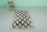 All-Wool Beni Ourain Berber Rug - Moroccan Handcrafted Carpet 2.9 X 5.5 Feet | Luxurious Geometric Design