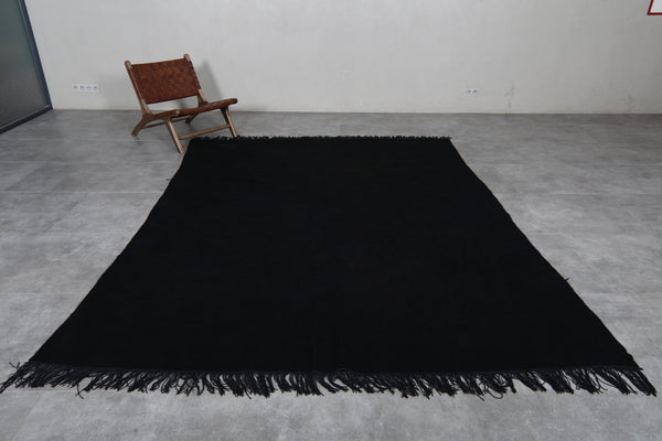 Handmade Moroccan Black Wool Rug – Custom Beni Ourain Berber Carpet
