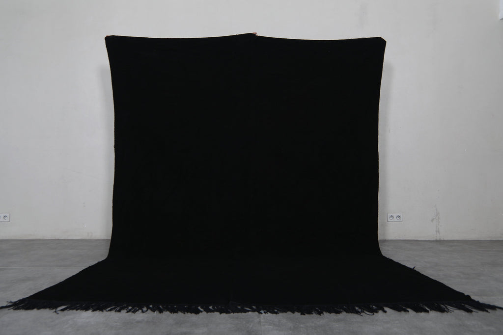 Handmade Moroccan Black Wool Rug – Custom Beni Ourain Berber Carpet