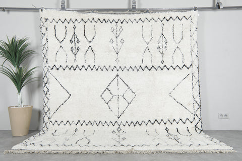 White Handmade Wool Rug 8 X 9 FT Berber Rug