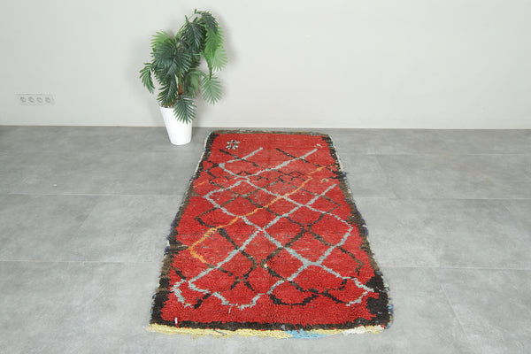 Vintage Moroccan red rug with black and blue tribal patterns - 3.3 ft x 6.6 ft