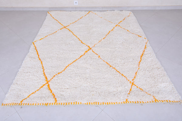Custom white Moroccan rug with yellow stripes