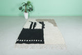 4.5 FT × 6.3 FT Moroccan Beni Ourain Rug – Abstract Black, White & Taupe Wool Rug