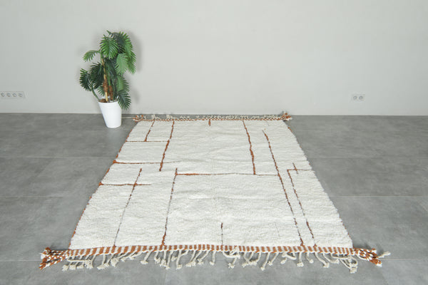 Custom Beni Ourain Rug – White Wool with Terracotta Geometric Lines
