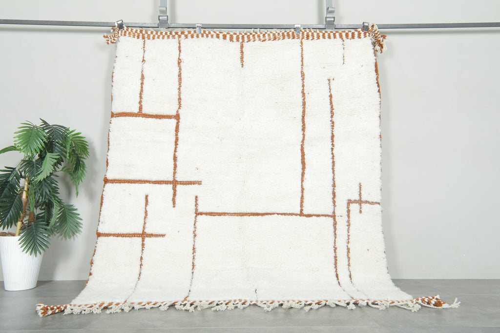 Custom Beni Ourain Rug – White Wool with Terracotta Geometric Lines
