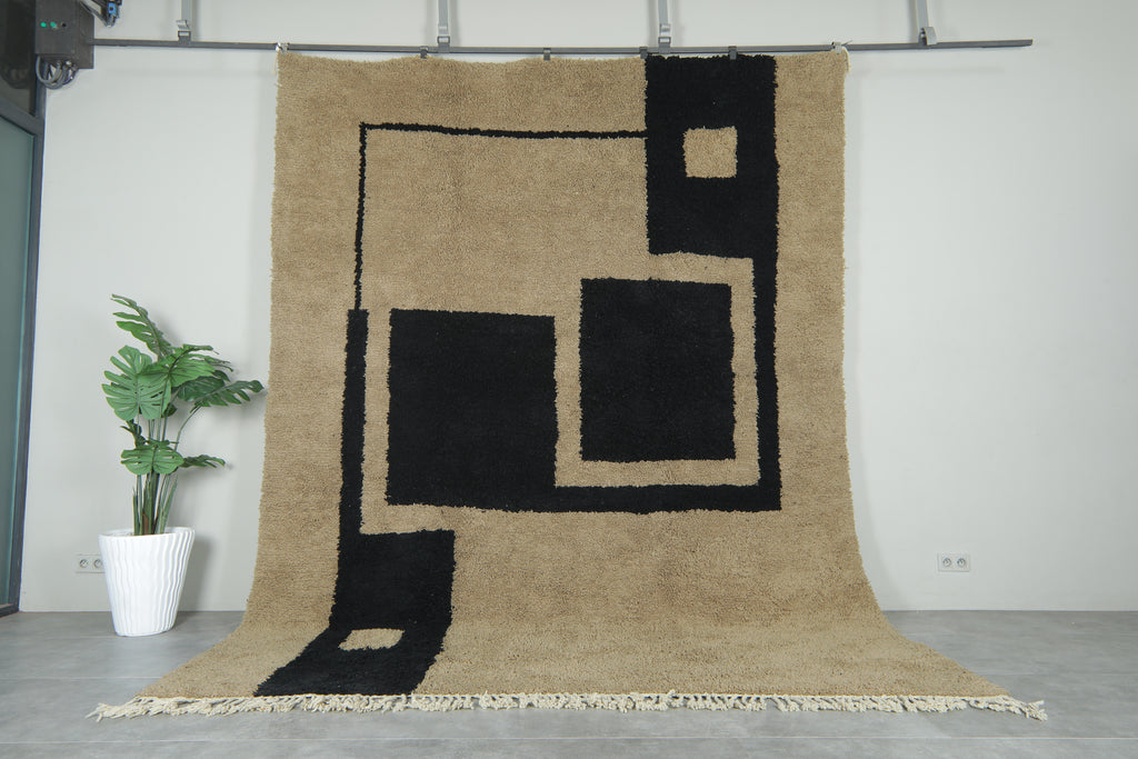Beautiful Moroccan rug - Handmade wool rug - Modern geometric in clay & black wool