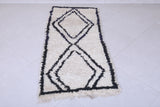 2.3 X 5.8 Feet Moroccan Rug - Cream Berber Rug with Bold Black Diamond Design