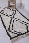 2.3 X 5.8 Feet Moroccan Rug - Cream Berber Rug with Bold Black Diamond Design