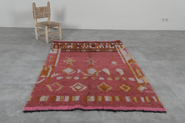 Vintage Moroccan rug – 3.9 x 6 FT | Pink & earth tone handwoven berber carpet