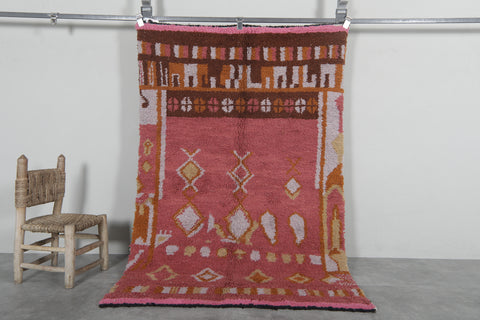 Vintage Moroccan Rug – 3.9 x 6 FT | Pink & Earth Tone Handwoven Berber Carpet