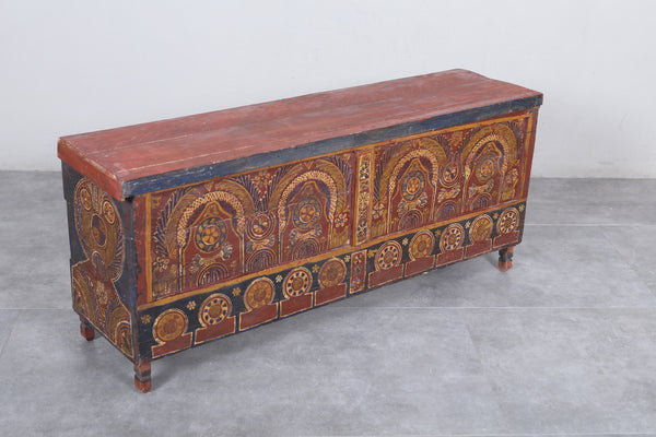 Vintage Moroccan Chest - Handcrafted Painted Design 21.6 x 50.7 x 13.3 in