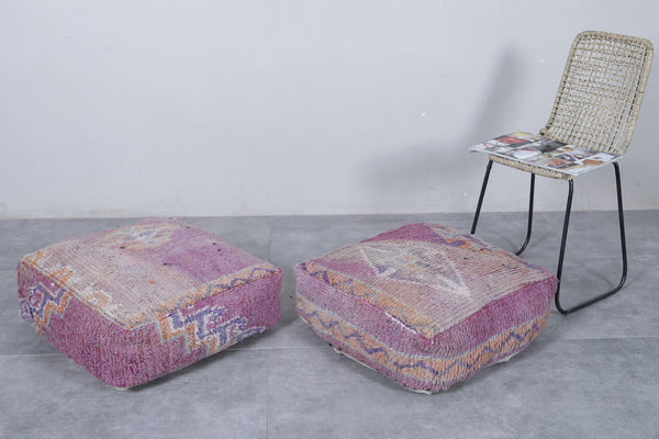 Two Moroccan vintage ottoman poufs | Handwoven with tribal geometric patterns