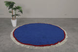 Handmade Round Blue Rug with Fringe - Moroccan Berber Carpet