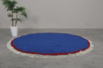 Handmade Round Blue Rug with Fringe - Moroccan Berber Carpet