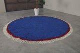 Handmade Round Blue Rug with Fringe - Moroccan Berber Carpet