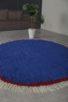 Handmade Round Blue Rug with Fringe - Moroccan Berber Carpet