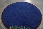 Handmade Round Blue Rug with Fringe - Moroccan Berber Carpet