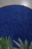 Handmade Round Blue Rug with Fringe - Moroccan Berber Carpet