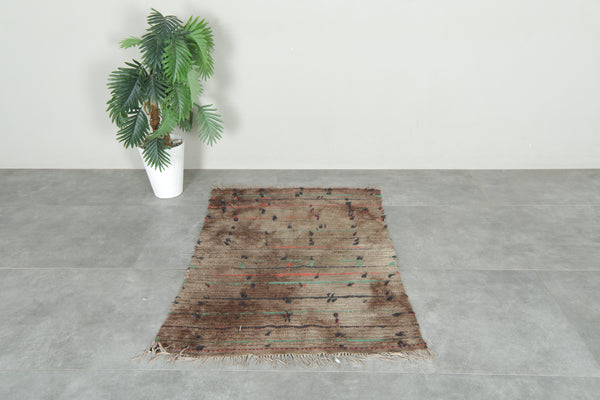 Vintage brown Moroccan rug - Handwoven wool carpet - 3 ft x 4.4 ft
