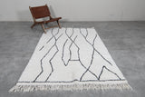 5.3 x 8 FT Moroccan Wool Rug - Modern Cream & Black Abstract Line Design