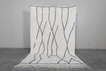 5.3 x 8 FT Moroccan Wool Rug - Modern Cream & Black Abstract Line Design