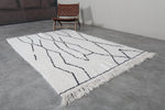 5.3 x 8 FT Moroccan Wool Rug - Modern Cream & Black Abstract Line Design