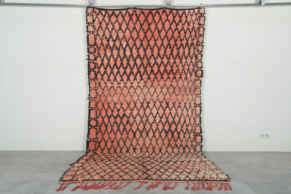 Vintage Moroccan diamond rug - Orange & black berber wool - 5.4 ft x 10.5 ft