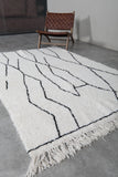 5.3 x 8 FT Moroccan Wool Rug - Modern Cream & Black Abstract Line Design