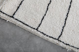 5.3 x 8 FT Moroccan Wool Rug - Modern Cream & Black Abstract Line Design