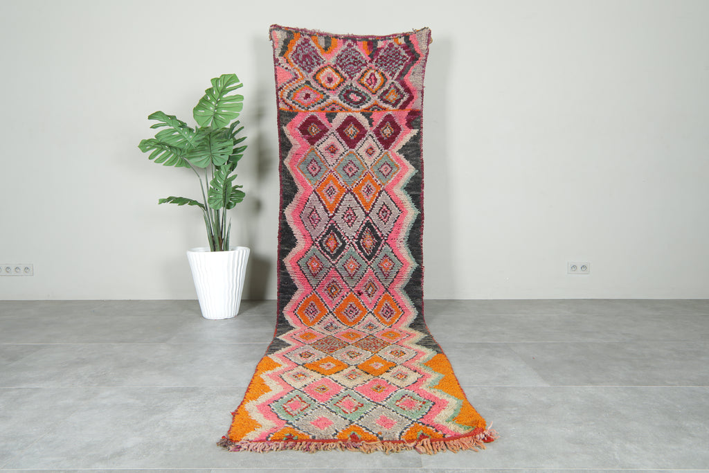 Runner Moroccan rug with geometric diamond design rug - 2.9 ft x 10.7 ft