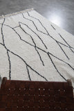 5.3 x 8 FT Moroccan Wool Rug - Modern Cream & Black Abstract Line Design