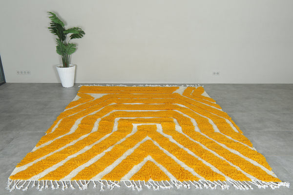 Handmade wool Moroccan rug with bold yellow patterns - Custom sizes