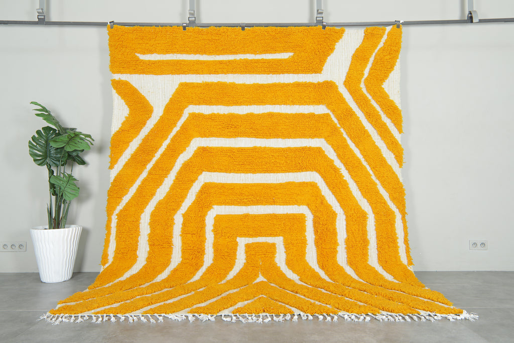 Handmade wool Moroccan rug with bold yellow patterns - Custom sizes