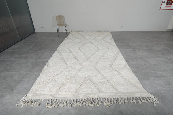 Long Moroccan Beni Ourain Rug 6.8 x 13.3 ft - White Wool Berber Rug
