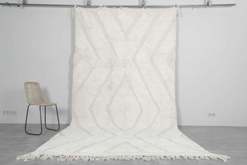 Long Moroccan Beni Ourain Rug 6.8 x 13.3 ft - White Wool Berber Rug
